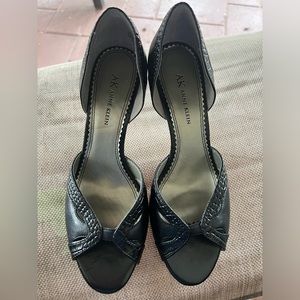 Anne Klein Mafiona Black Leather Heels Sz 8M